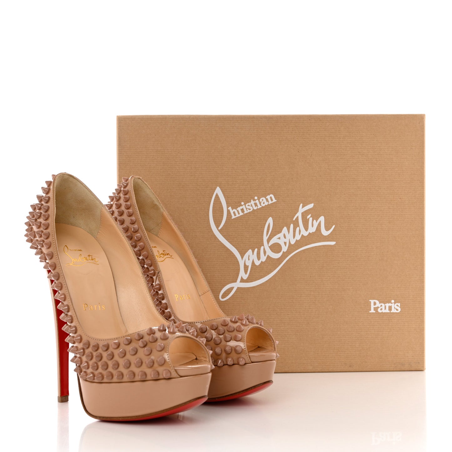 Patent Lady Peep Spikes 150 Pumps 37 Nude
