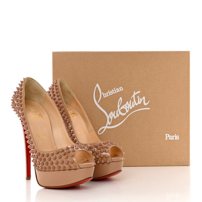 Christian Louboutin Patent Lady Peep Spikes 150 Pumps 37 Nude 6 of 10