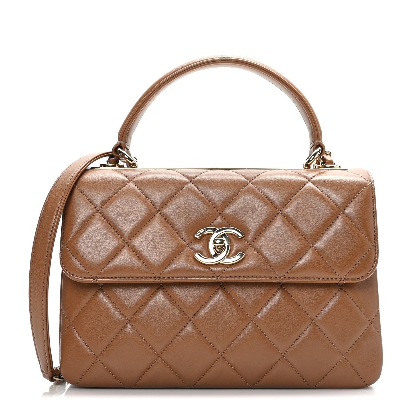 Lambskin Quilted Small Trendy CC Flap Dual Handle Bag Camel