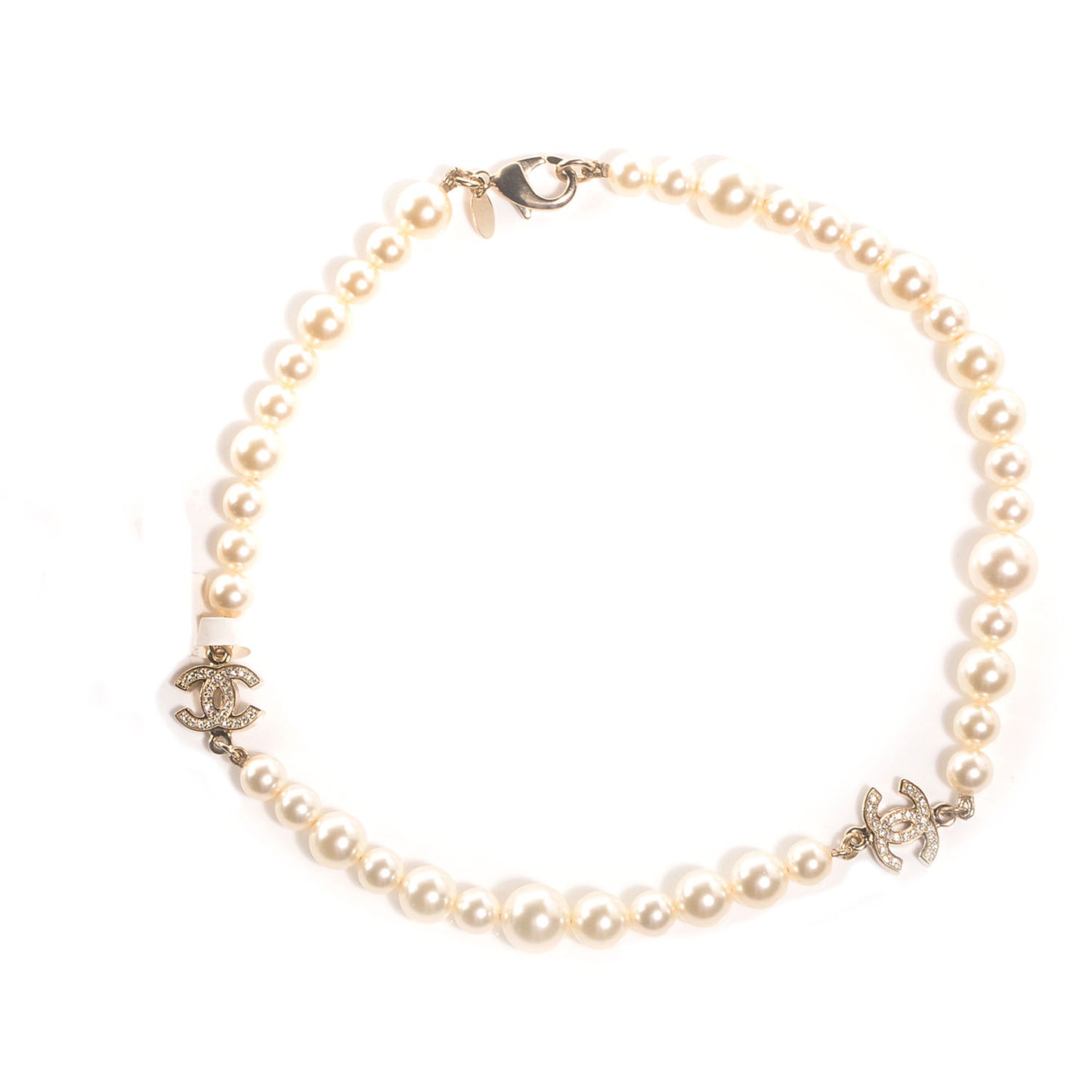 Pearl Crystal CC Short Necklace Gold