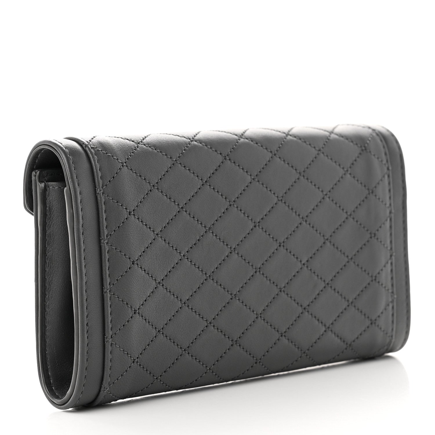 Saint Laurent Lambskin Quilted Monogram Large Gabbie Flap Wallet Storm 3 of 8