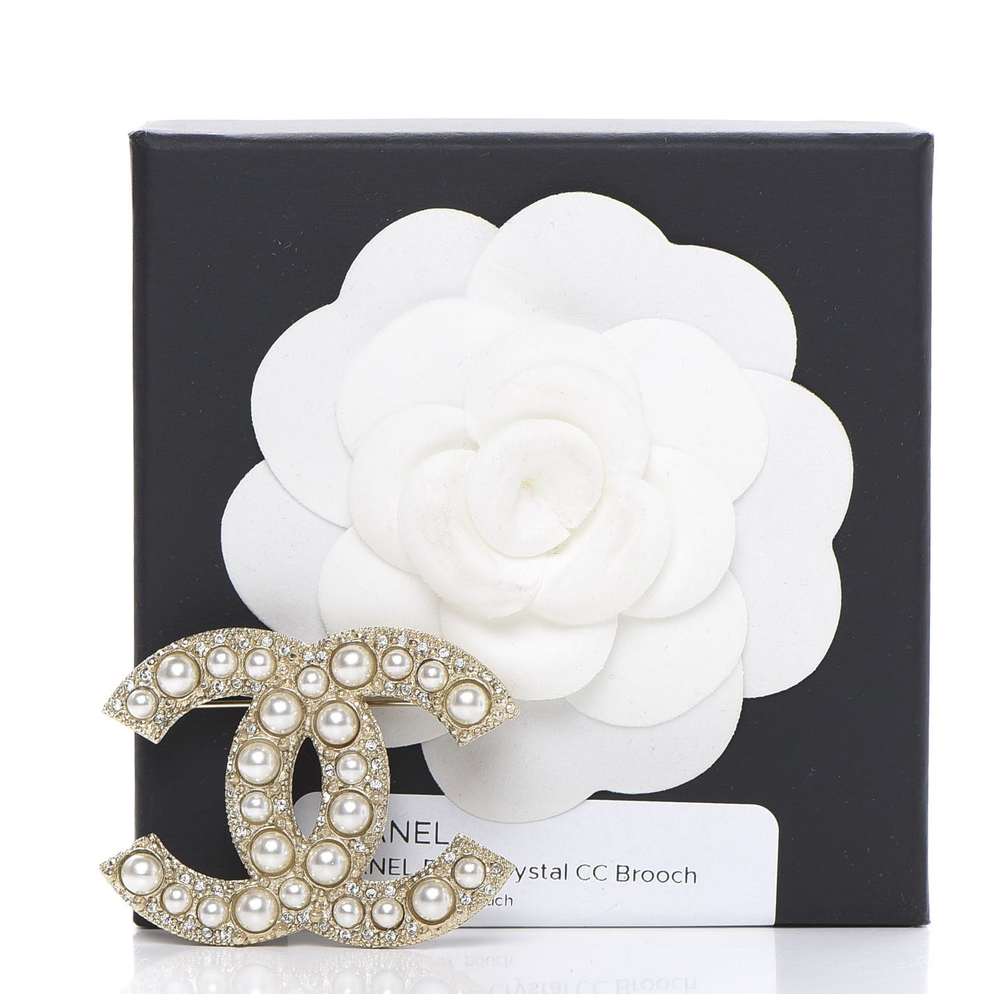 Pearl Crystal CC Brooch Gold