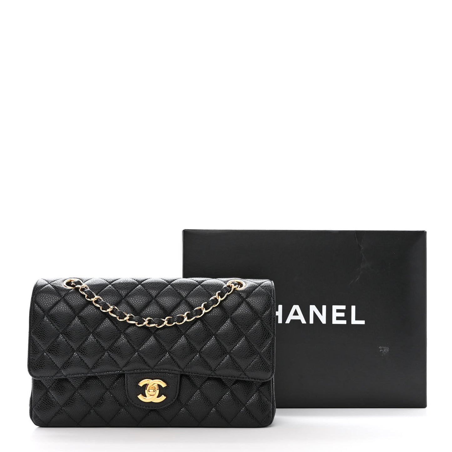 Caviar Quilted Medium Double Flap Black
