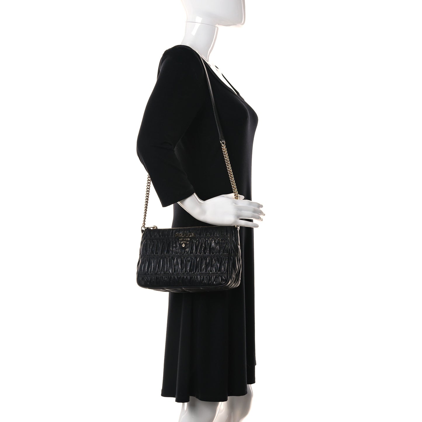 Nappa Gaufre Shoulder Bag Black