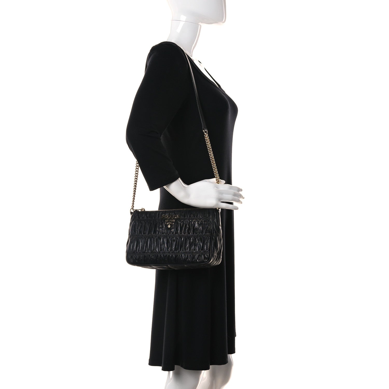 Prada Nappa Gaufre Shoulder Bag Black 2 of 10