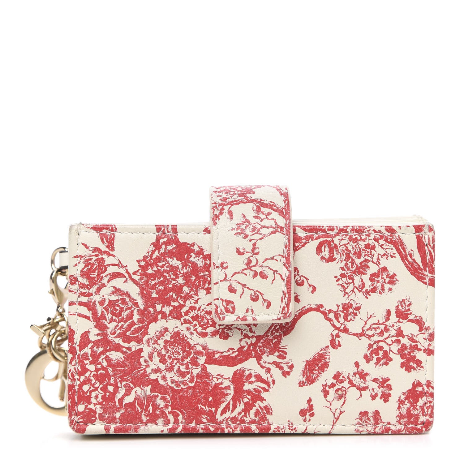 Christian Dior Calfskin Floral Print Lady Dior Gusseted Card Holder Latte Multicolor 1 of 7
