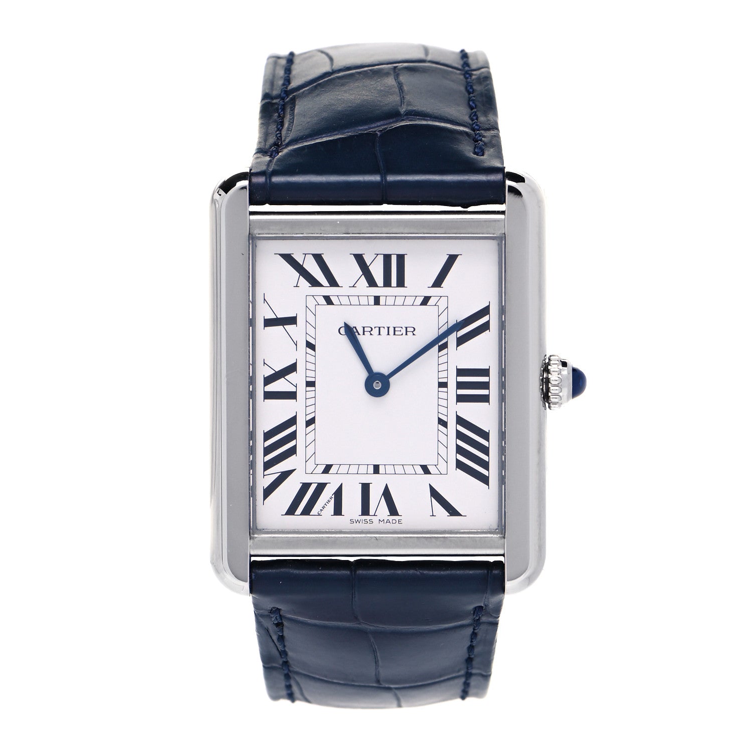 Cartier Stainless Steel Alligator 27mm Tank Solo Quartz Watch Blue 1 of 5