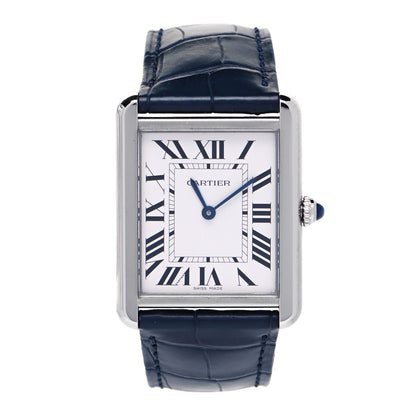 Cartier Stainless Steel Alligator 27mm Tank Solo Quartz Watch Blue 1 of 5