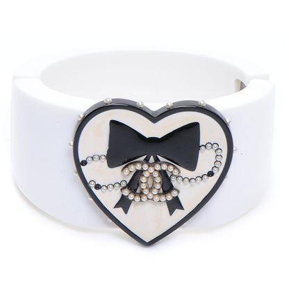 Chanel Resin Heart Pearl CC Cuff White 1 of 5