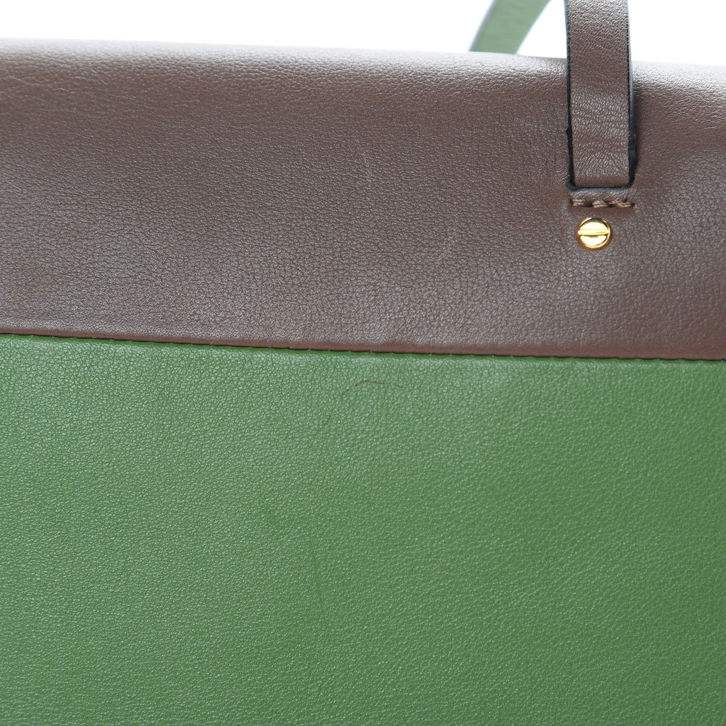 Calfskin Rivet Colorblock Double Handle Shoulder Bag Brown Green