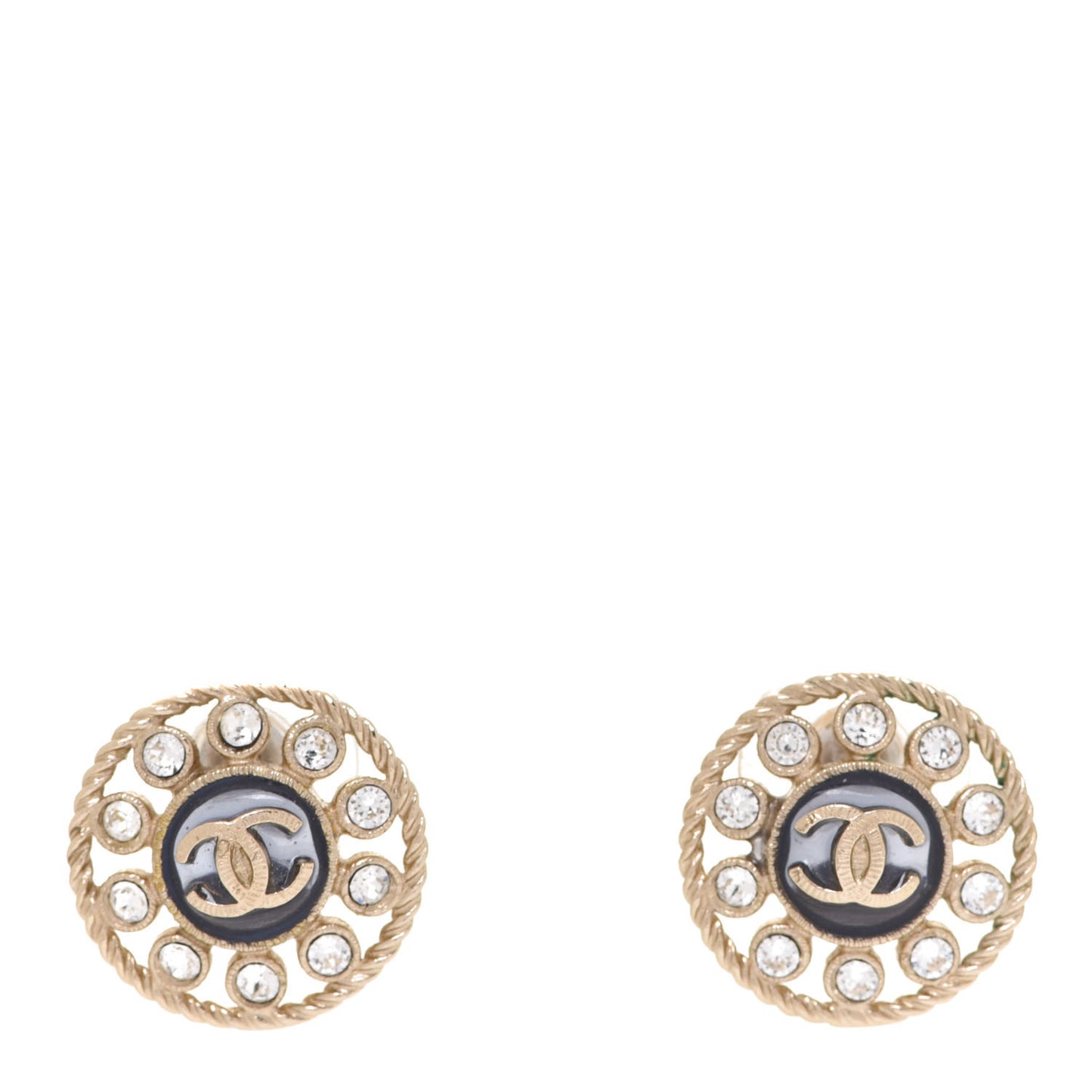 Crystal CC Round Earrings Blue Light Gold