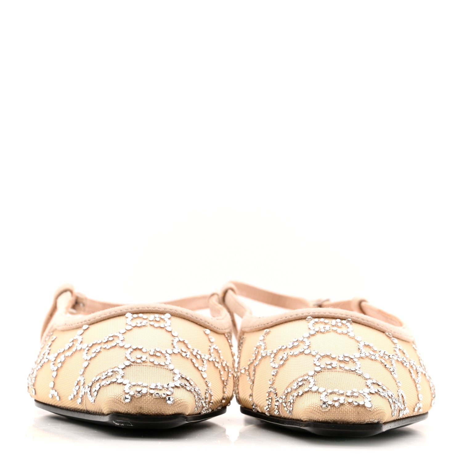 Gucci Suede Mesh Crystal GG Monogram Slingback Ballet Flats 37 Light Powder Skin Rose 3 of 12