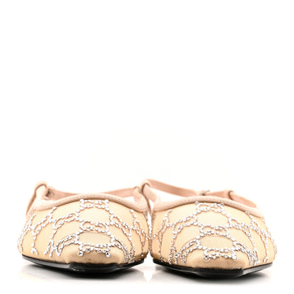 Gucci Suede Mesh Crystal GG Monogram Slingback Ballet Flats 37 Light Powder Skin Rose 3 of 12