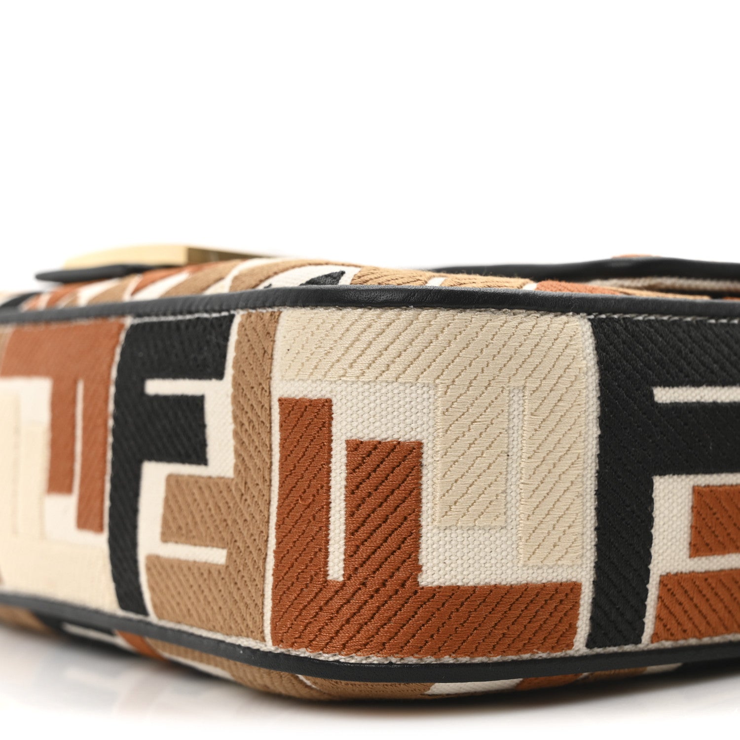 Fendi Canvas Vitello Seta FF Multicolor Embroidered Baguette Brandy Black 9 of 9