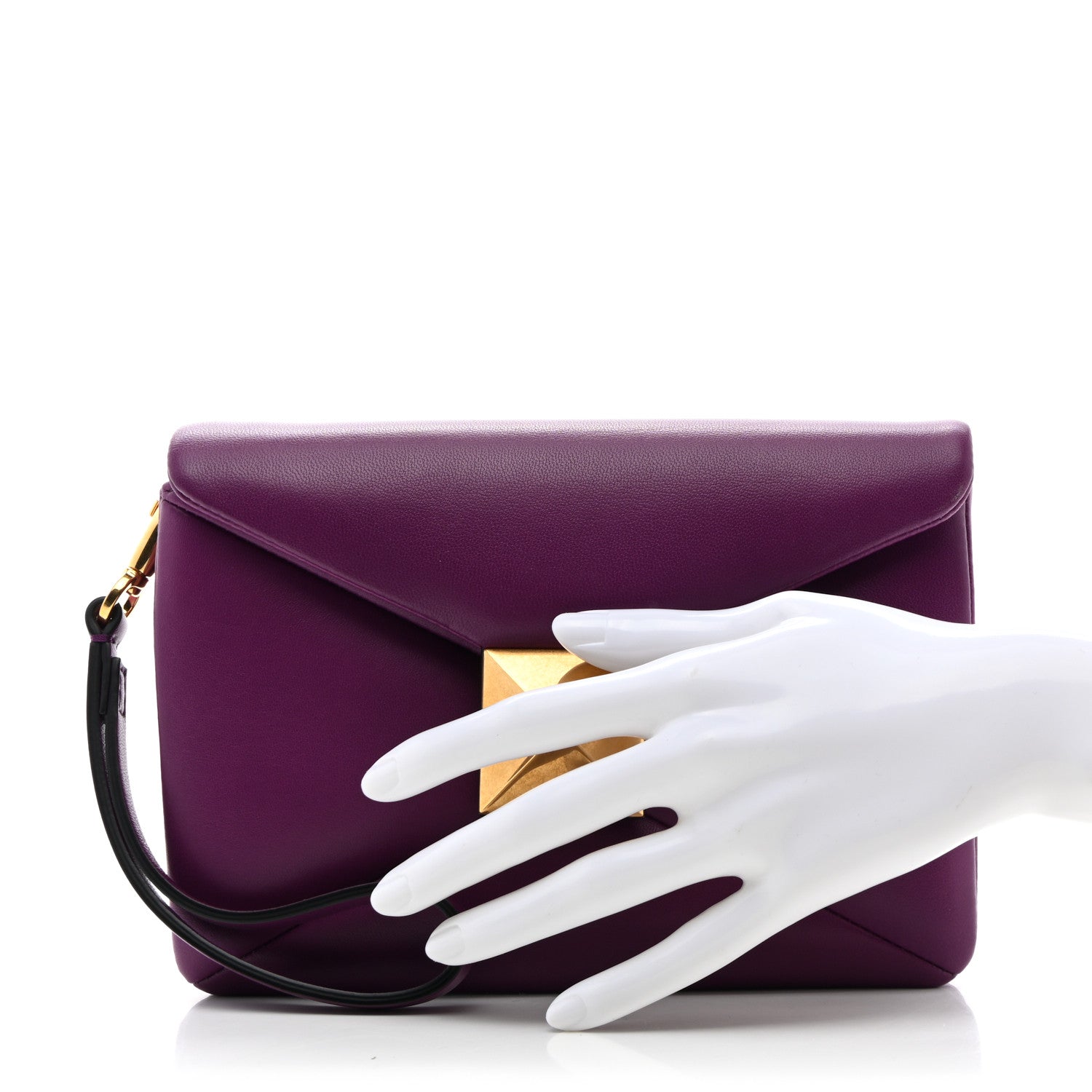 Valentino Garavani Nappa Small One Stud Wristlet Clutch Bag Prune 2 of 7