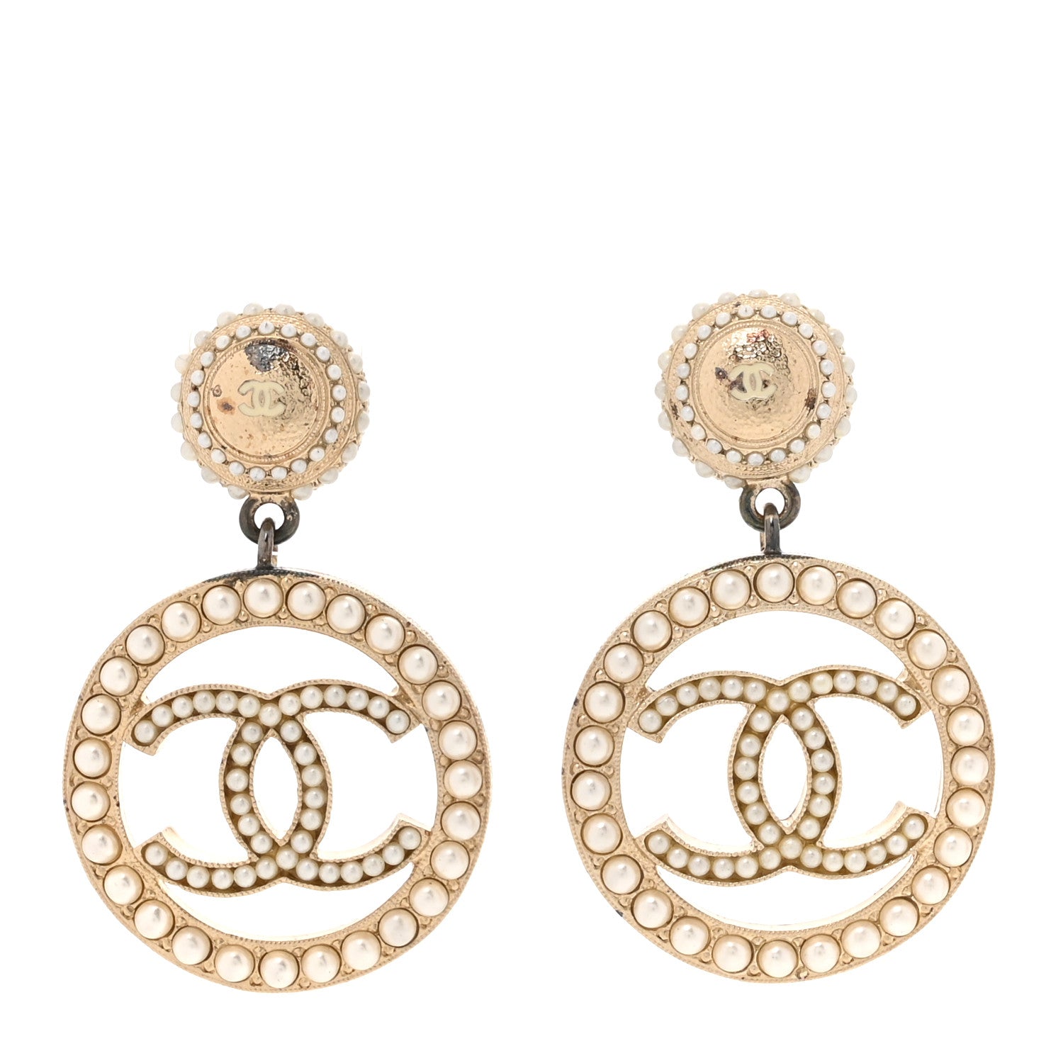 Chanel Pearl CC Drop Earrings Light Gold 1 of 7