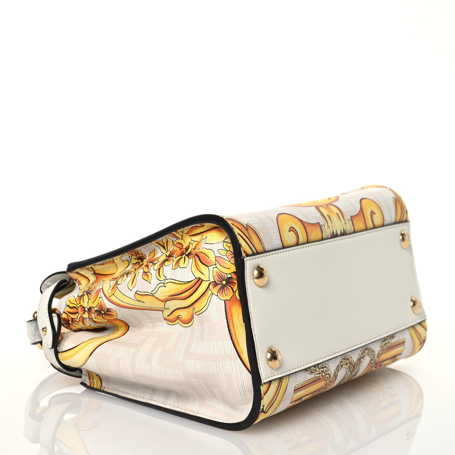 Fendi X VERSACE Vitello Seta Nappa Fendace FF Baroque Mini Peekaboo Iconic Satchel White Ice Gold 4 of 13
