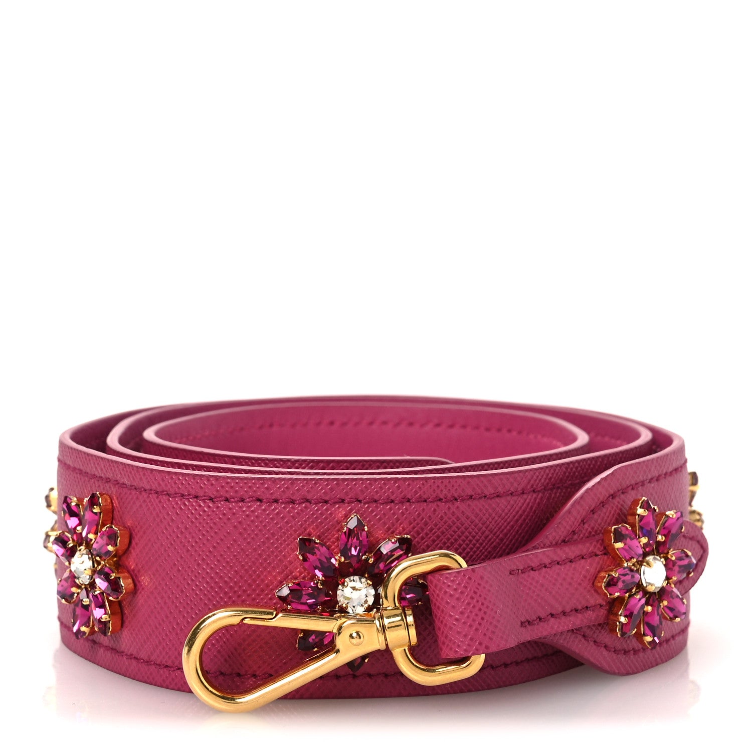 Prada Saffiano Crystal Flower Shoulder Strap Fuchsia 1 of 6