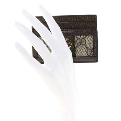 Gucci GG Supreme Monogram Textured Dollar Calfskin Ophidia Card Holder Beige Ebony New Acero 2 of 6