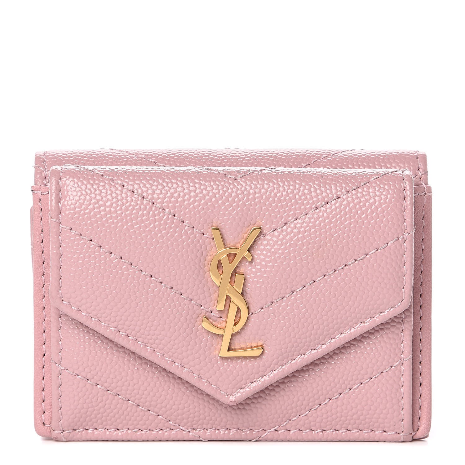Saint Laurent Grain De Poudre Matelasse Chevron Monogram Tiny Wallet Tender Pink 1 of 8