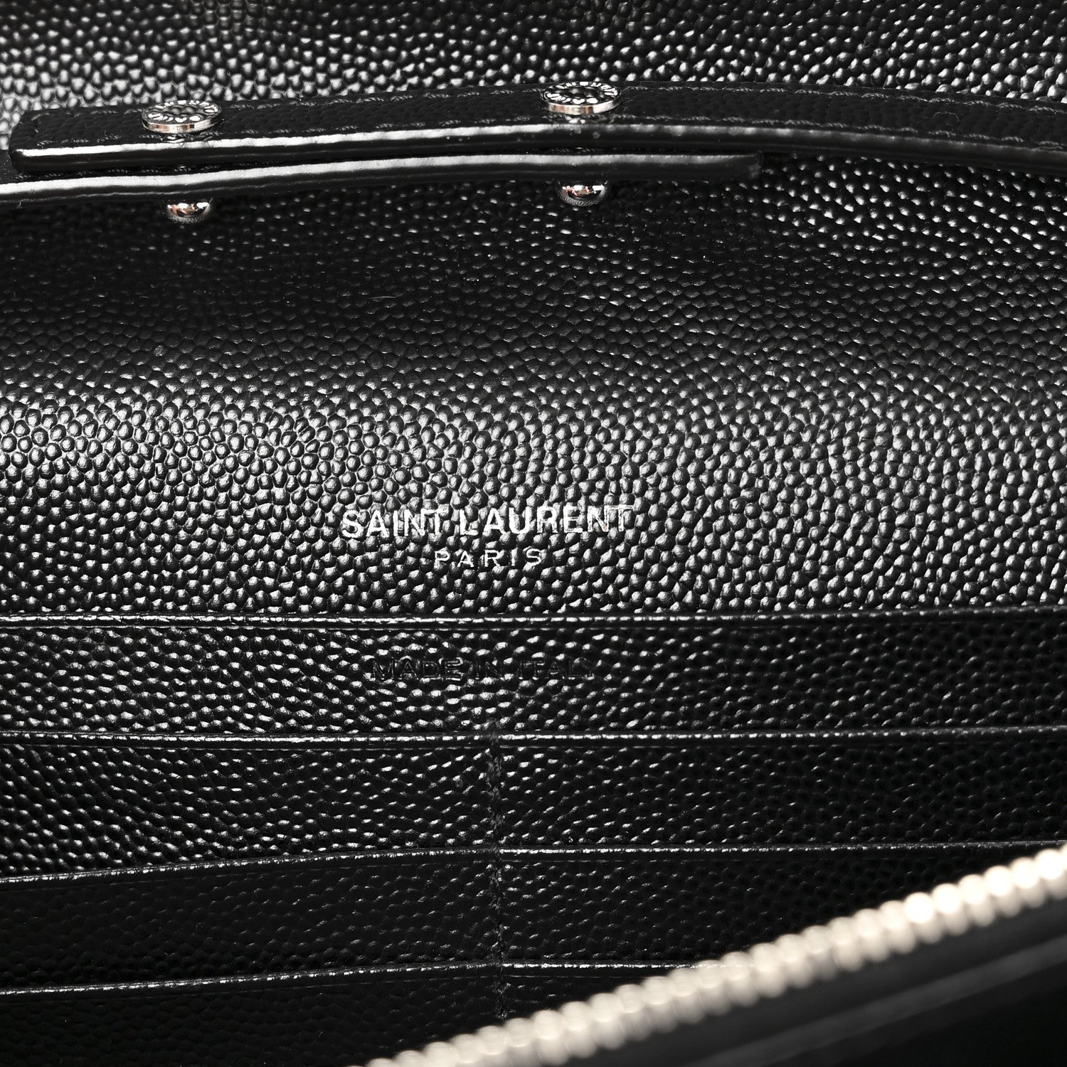 Saint Laurent Grain De Poudre Matelasse Chevron Monogram Chain Wallet Black 6 of 9