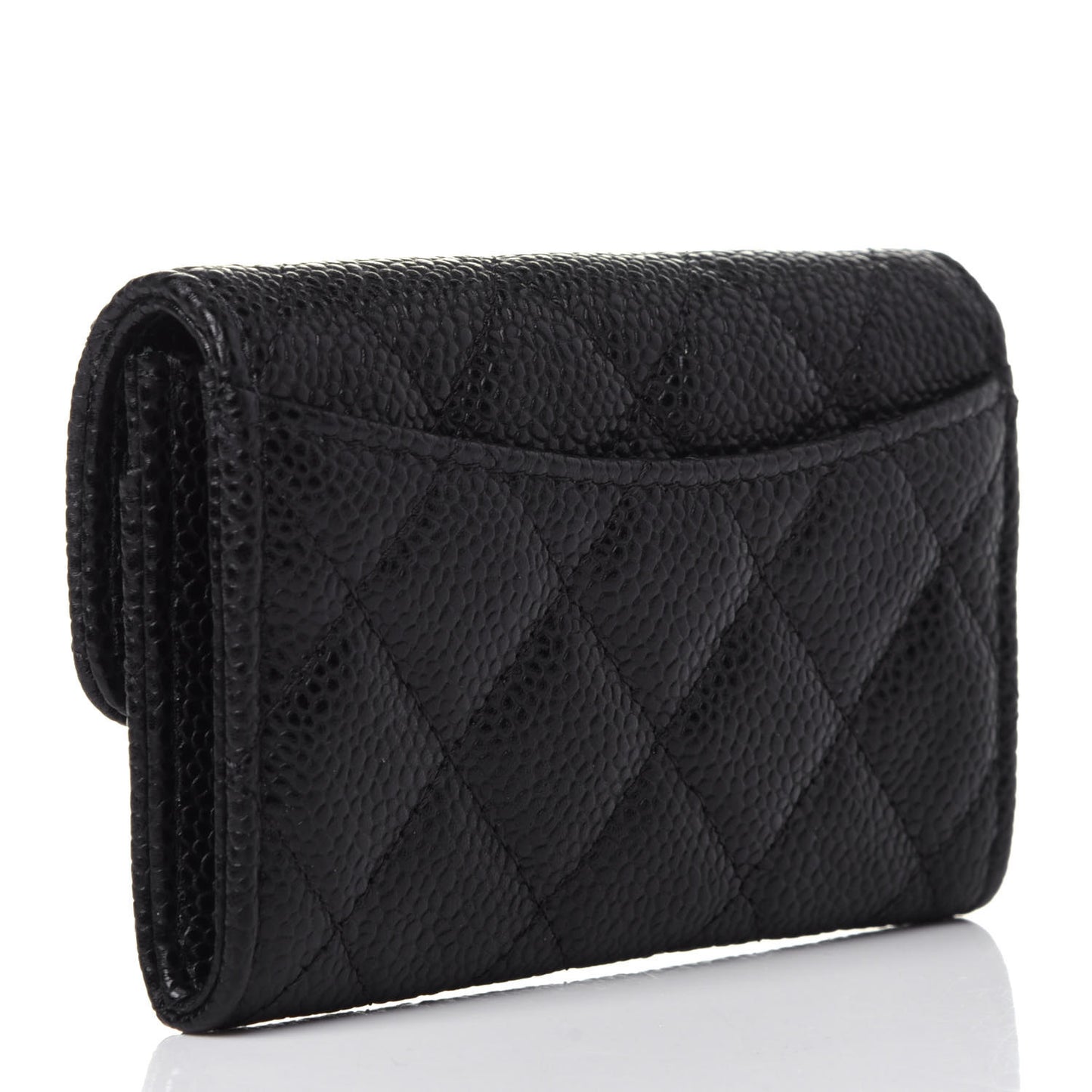 Caviar Quilted Flap Card Holder Wallet Black