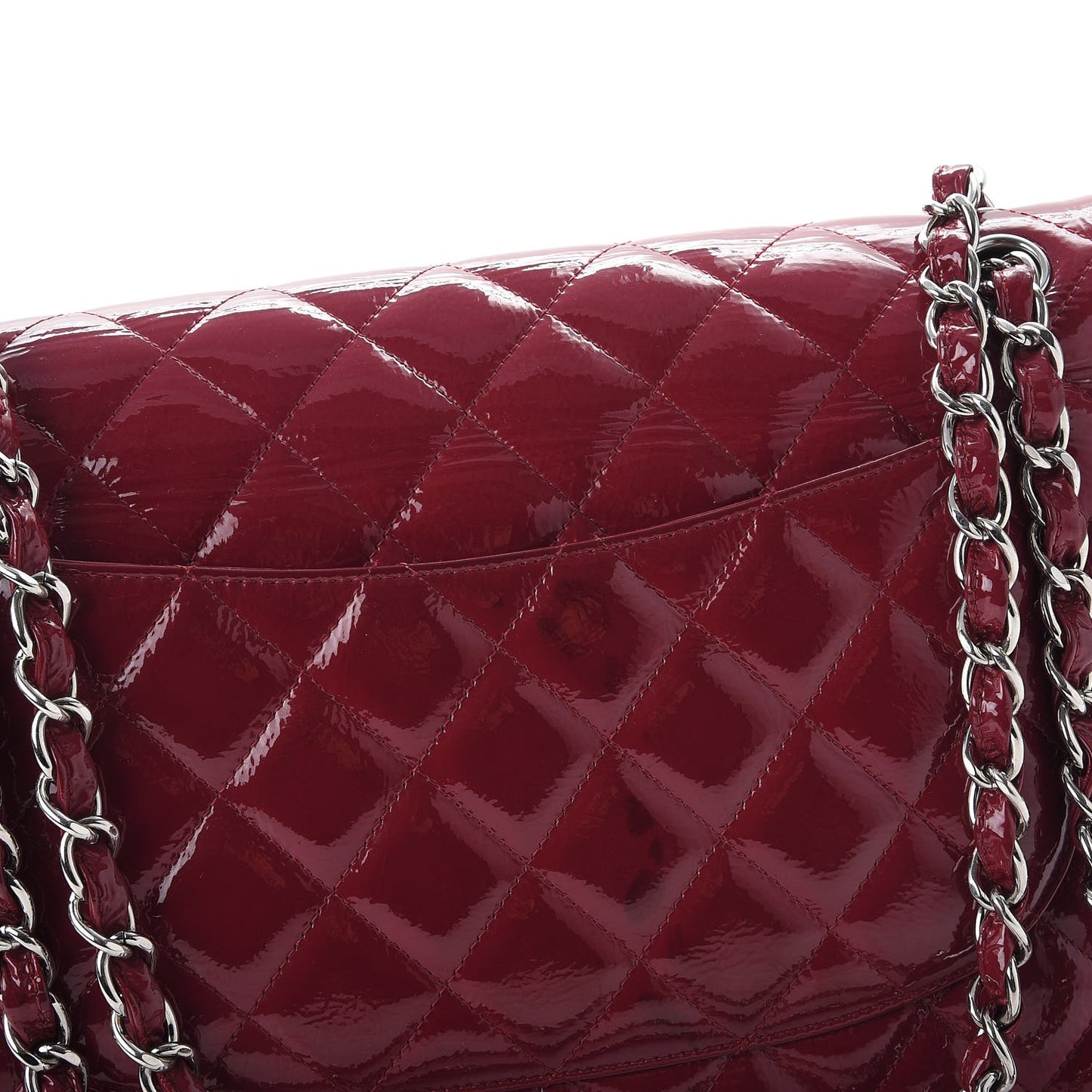 Distressed Patent Quilted Jumbo Double Flap Dark Red