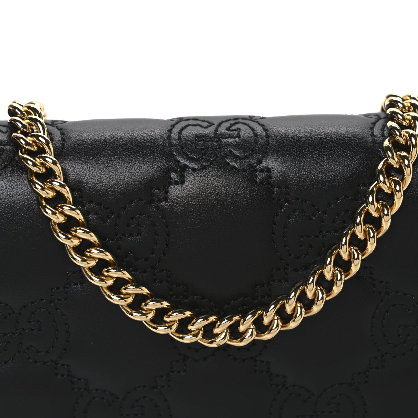 Calfskin GG Matelasse Chain Wallet Black
