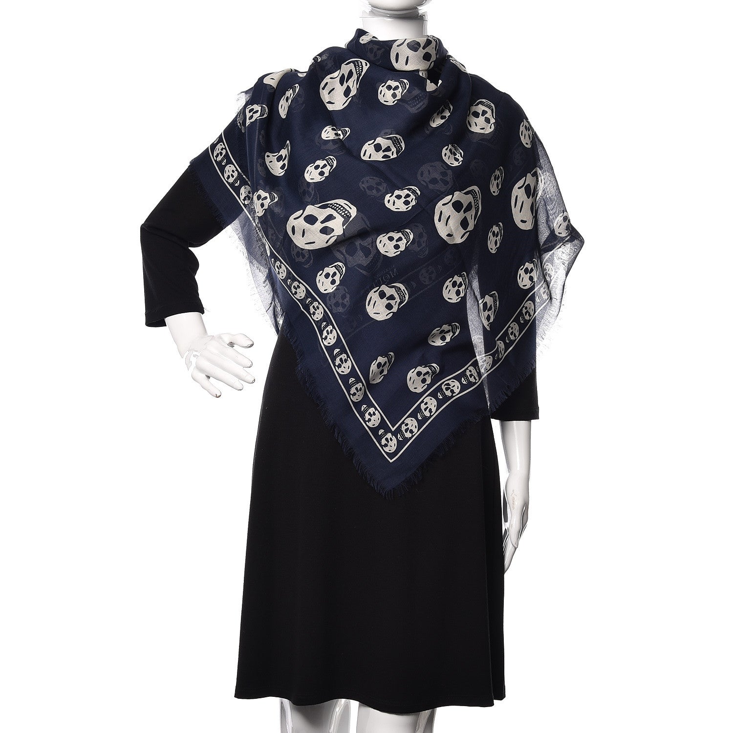 Alexander McQueen Modal Cashmere Skull Scarf Navy 2 of 4