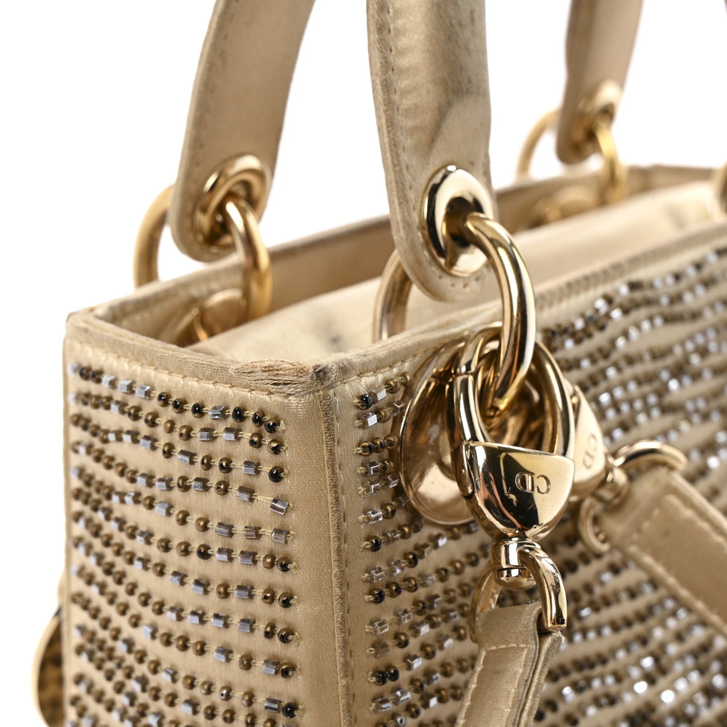 Satin Beaded Mini Lady Dior Gold