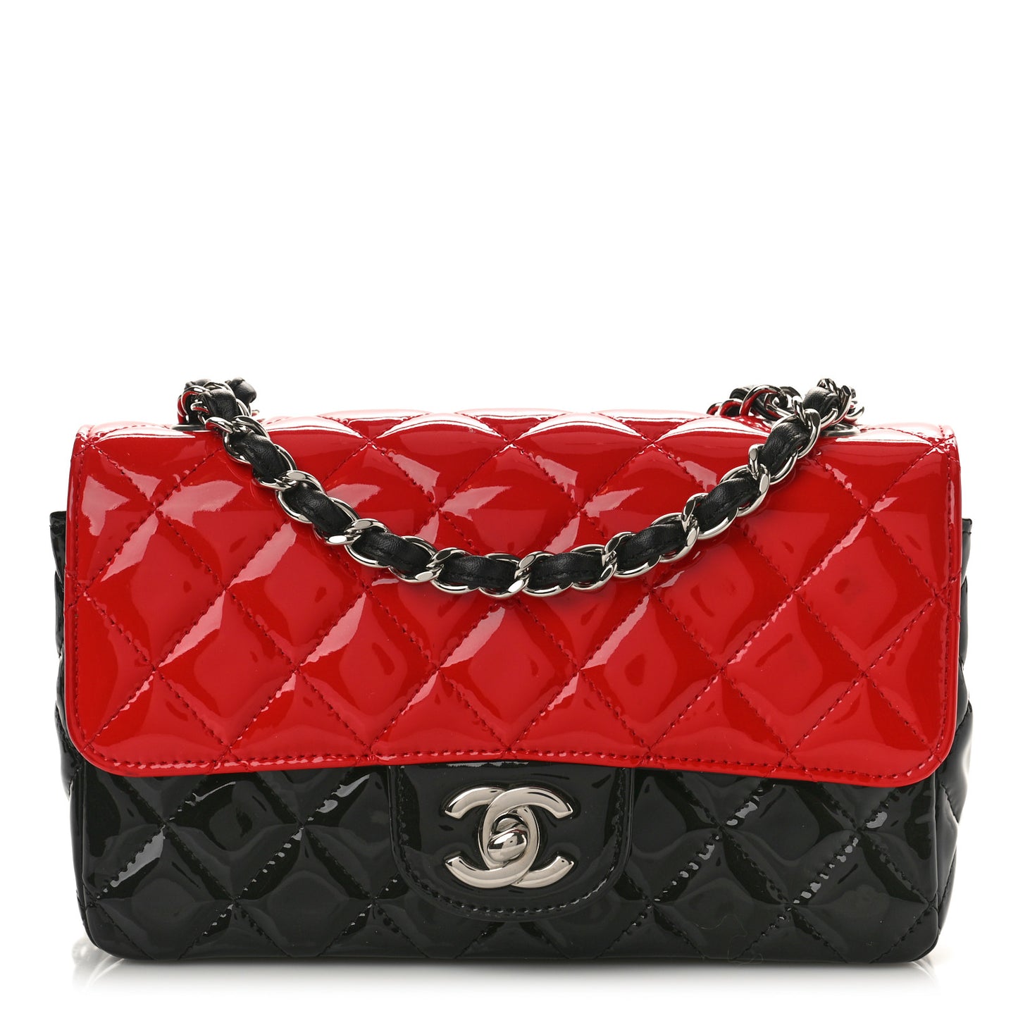 Patent Calfskin Quilted Bi-Color Mini Rectangular Flap Black Red