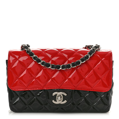 Chanel Patent Calfskin Quilted Bi-Color Mini Rectangular Flap Black Red 1 of 9