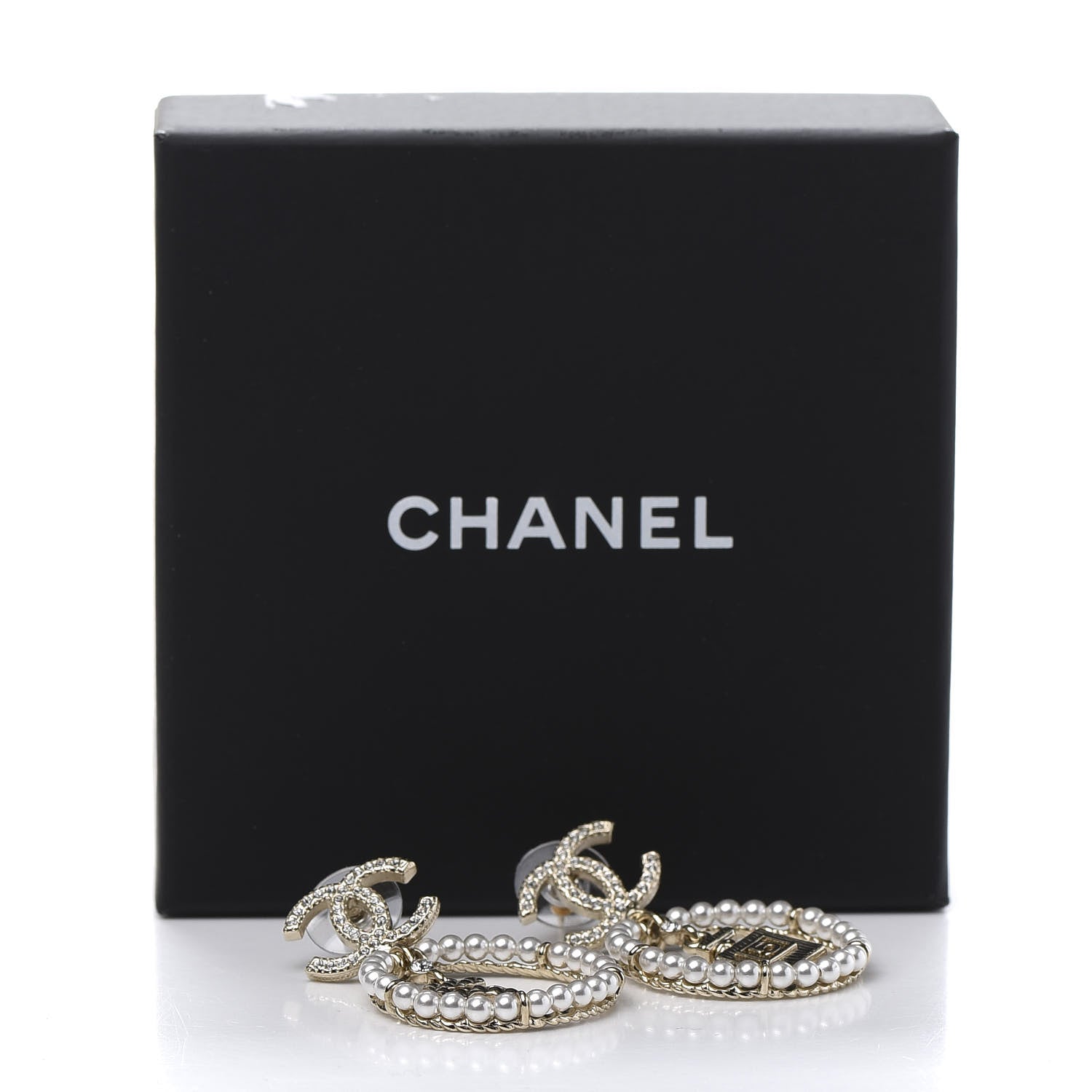 Chanel Crystal Pearl Charms CC Drop Earrings Gold 5 of 5