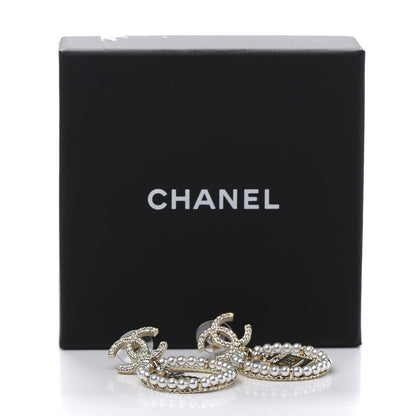 Chanel Crystal Pearl Charms CC Drop Earrings Gold 5 of 5