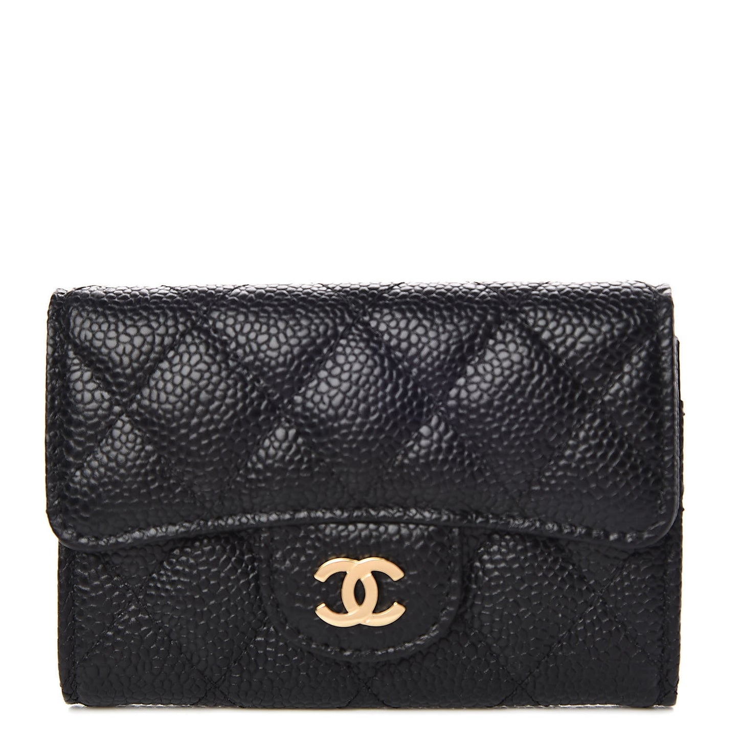 Caviar Quilted Flap Card Holder Black