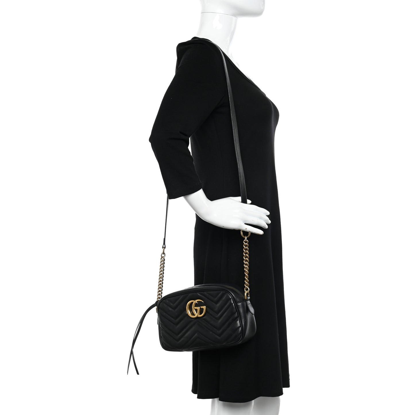 Calfskin Matelasse Small GG Marmont Chain Shoulder Bag Black
