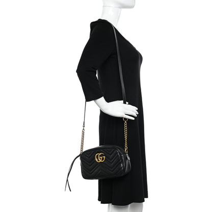Gucci Calfskin Matelasse Small GG Marmont Chain Shoulder Bag Black 2 of 11