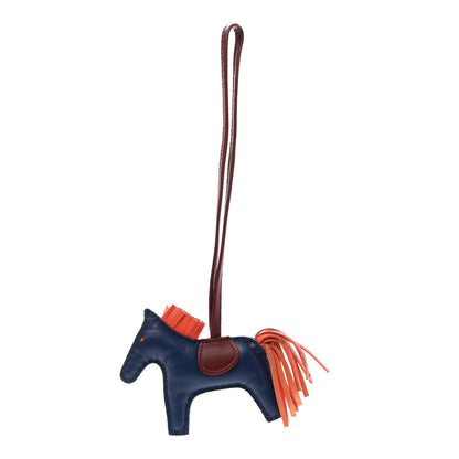 Hermes Milo Lambskin Grigri Rodeo Horse Bag Charm MM Bleu de Malte Rouge H Peony 1 of 4