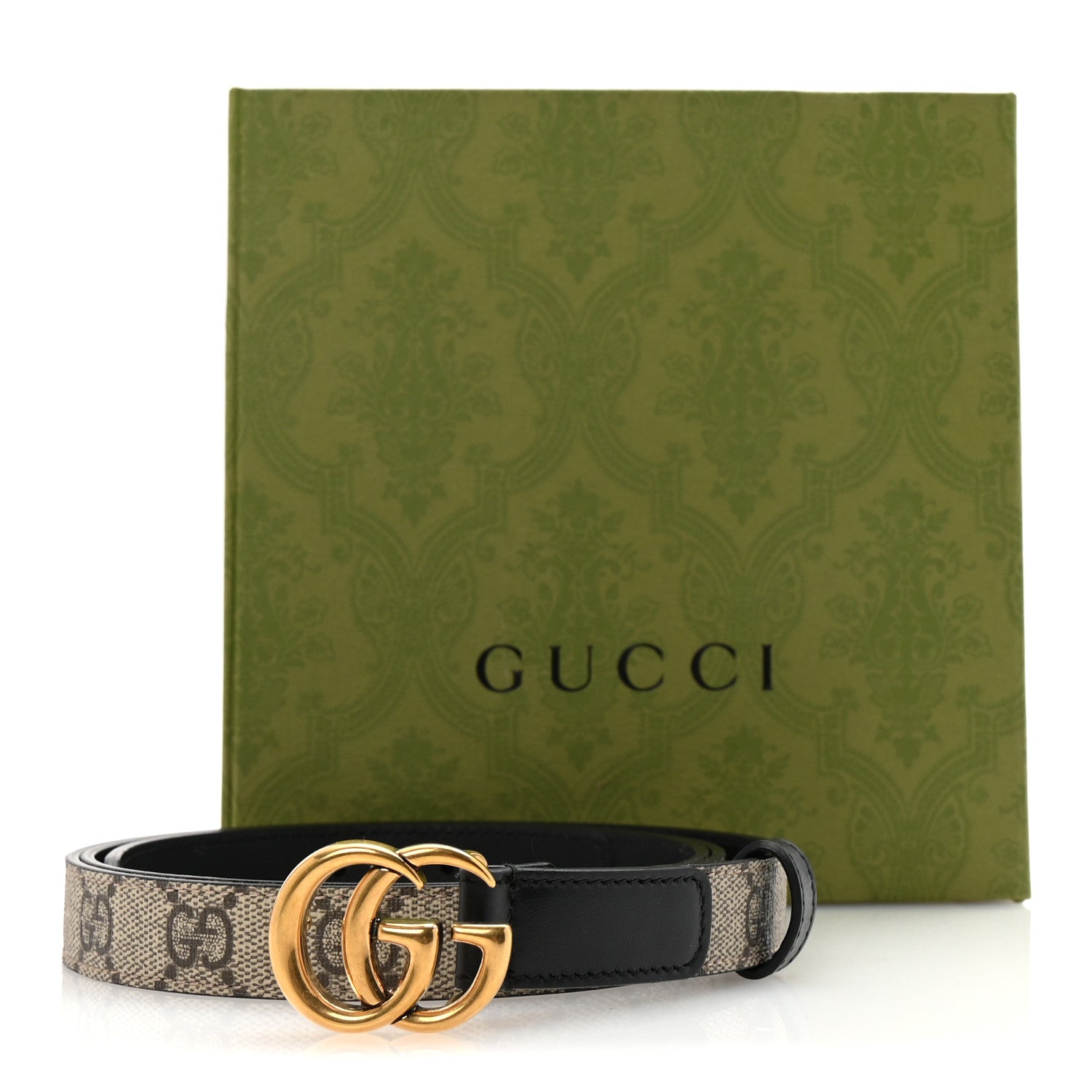 Gucci GG Supreme Monogram Matte Plutone Calfskin Double G 20mm Belt 105 42 Beige Ebony New Acero 6 of 6