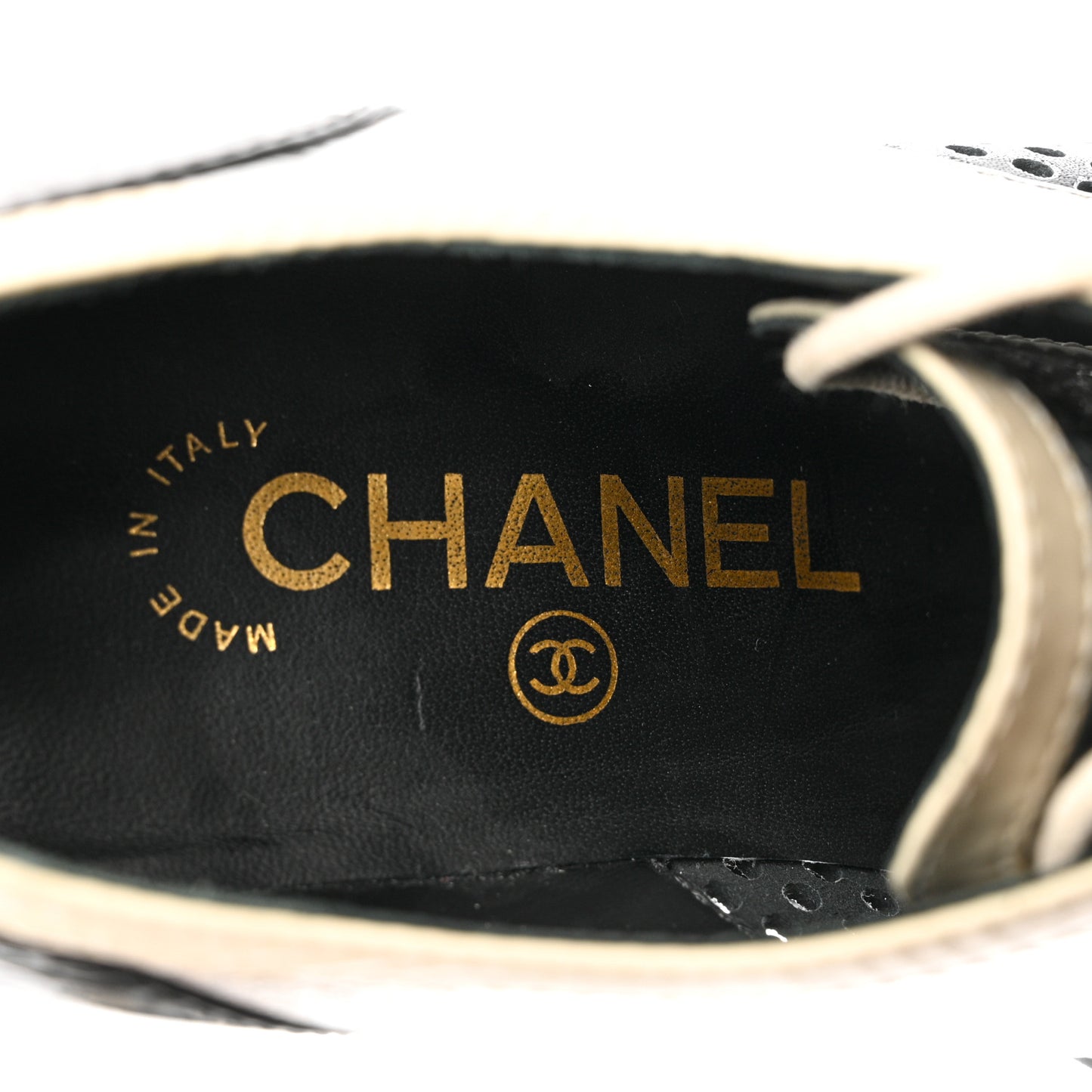 Metallic Crumpled Lambskin CC Lace Up Oxfords 37.5 Silver Black