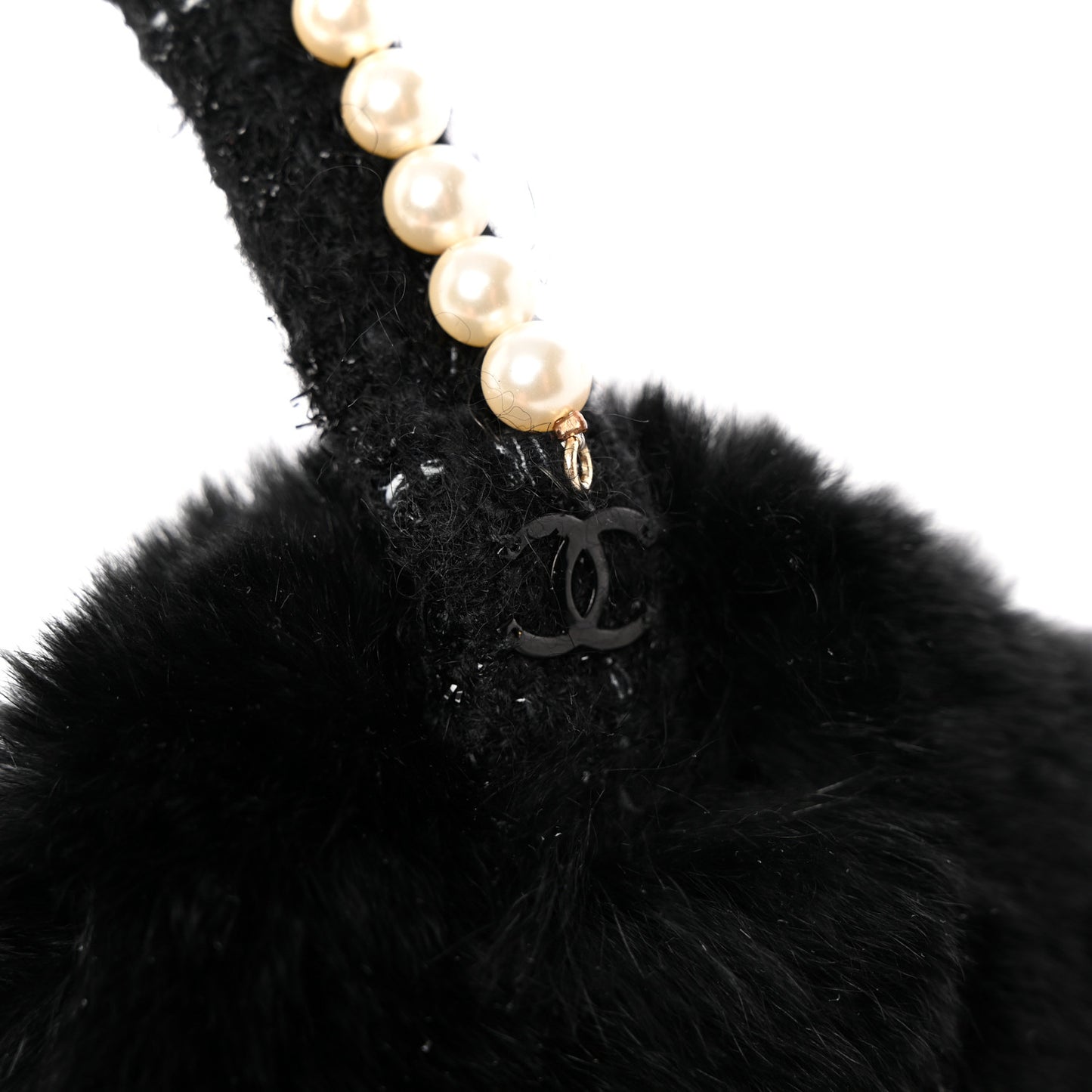 Fur Tweed Pearl Ear Muffs Black