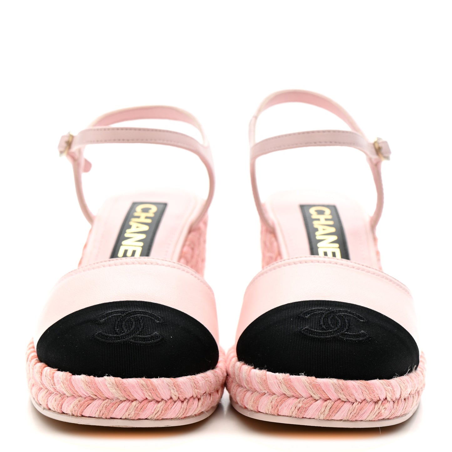 Lambskin Grosgrain CC Espadrilles Wedges 35 Pink Black