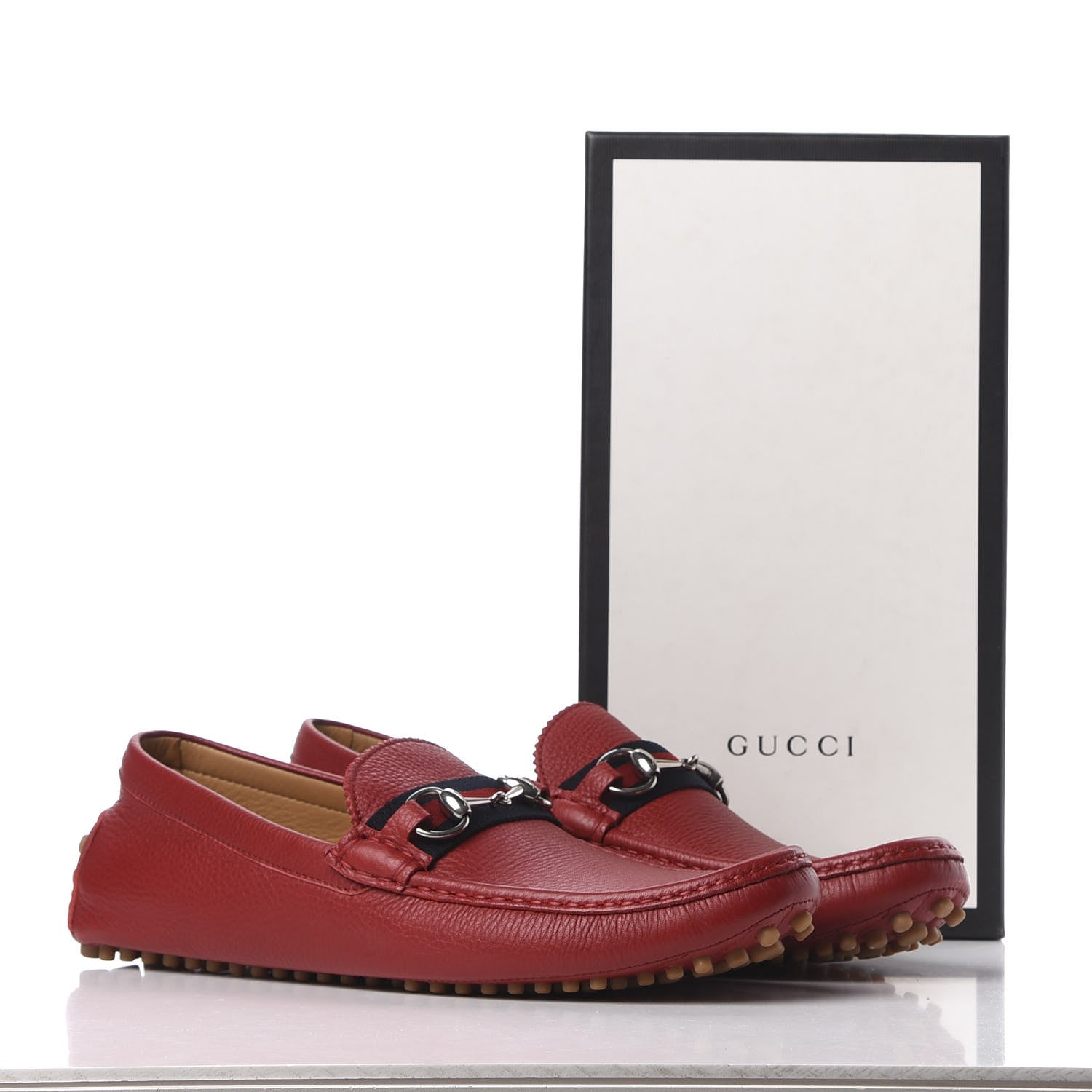 Gucci Calfskin Mens Horsebit Web Driver Loafers 11 Rosso 11 of 11