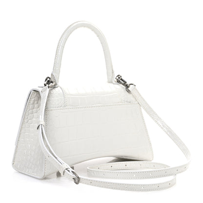 Balenciaga Shiny Calfskin Crocodile Embossed Small Hourglass Top Handle Bag Optic White 3 of 11