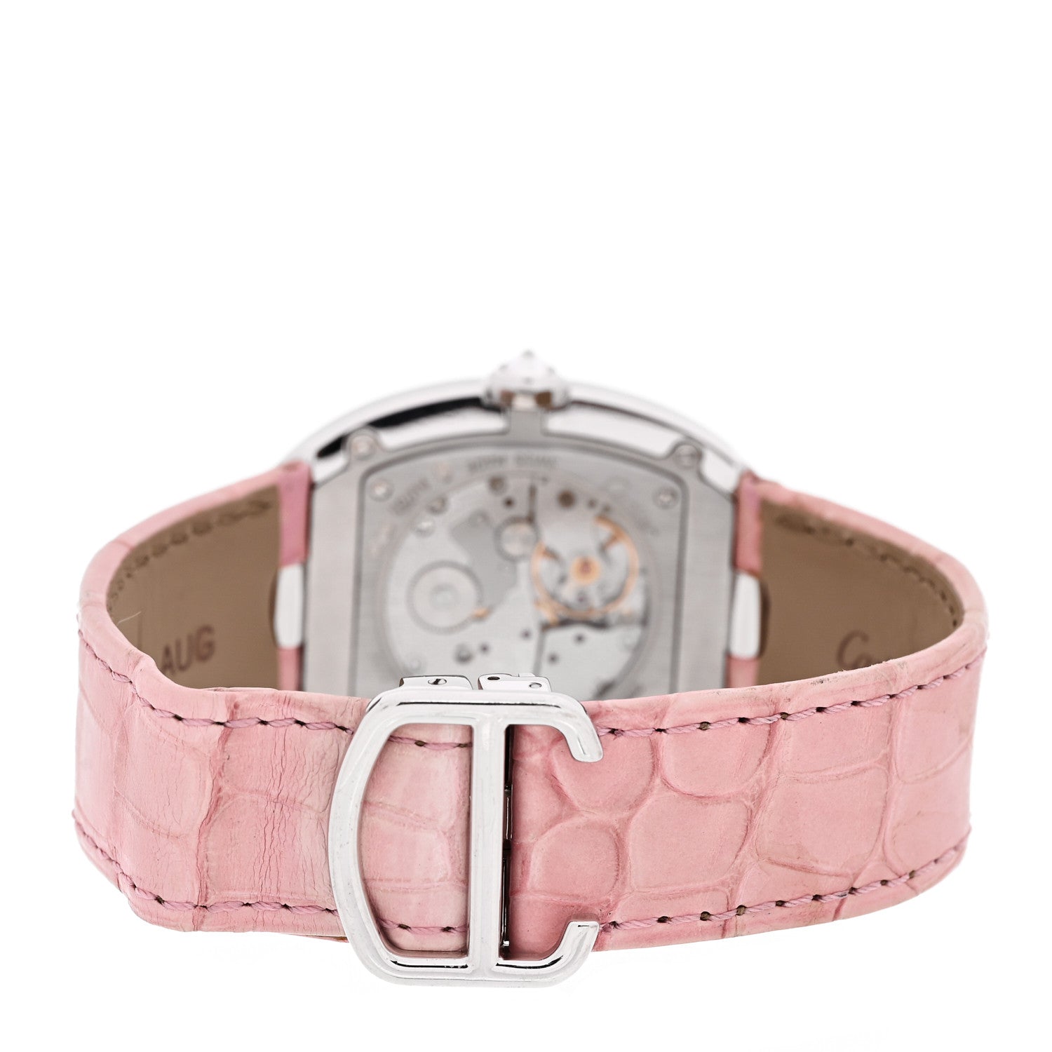 Cartier 18K White Gold Alligator Diamond Bezel 33mm Baignoire Manual Winding Watch Pink 3 of 4