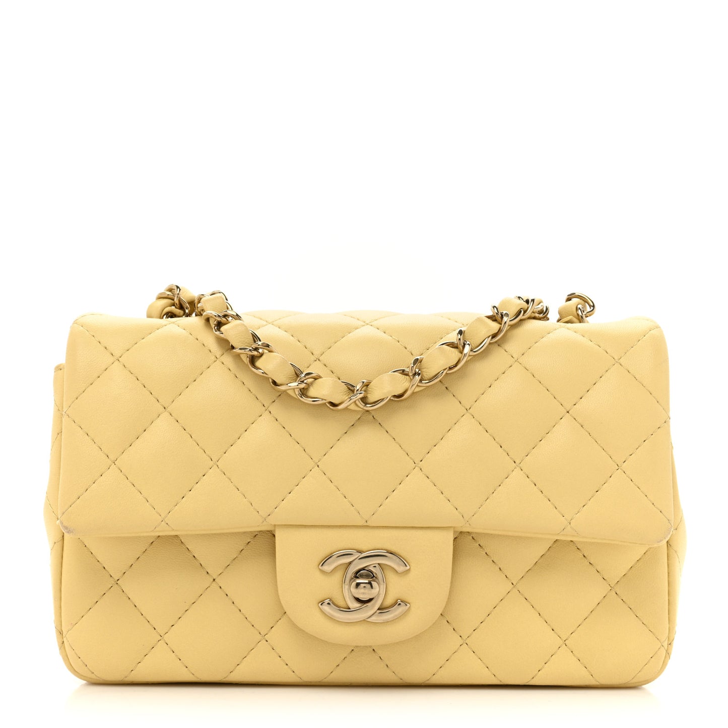 Lambskin Quilted Mini Rectangular Flap Yellow