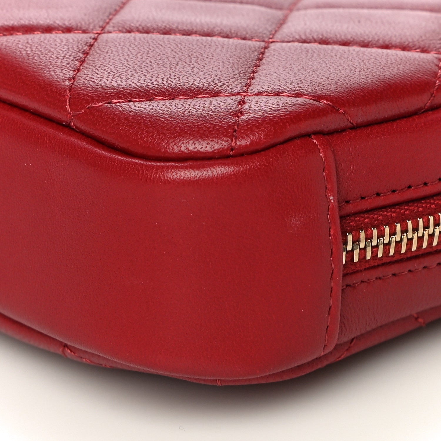Chanel Lambskin Quilted Small Curvy Pouch Cosmetic Case Red 10 of 10