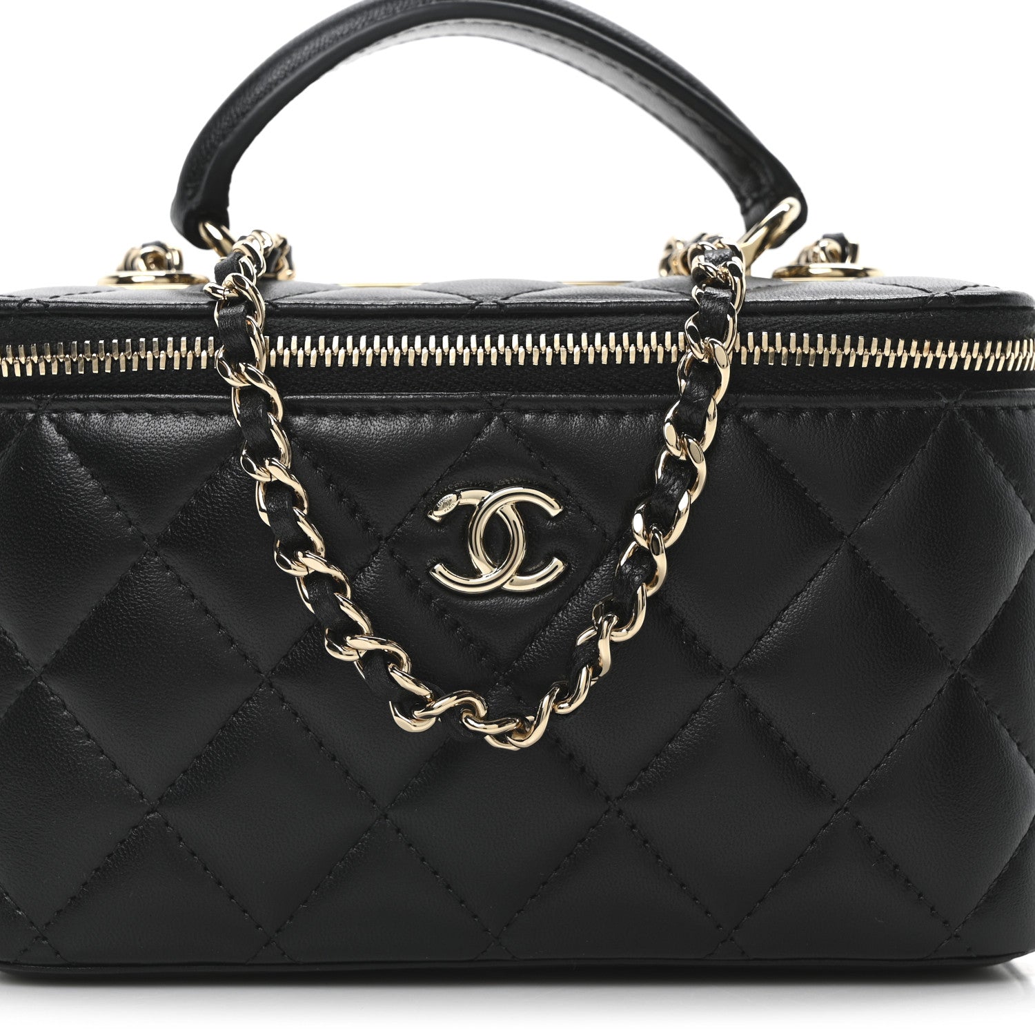 Chanel Lambskin Quilted Trendy Small Top Handle Vanity Case With Chain Black 8 of 10