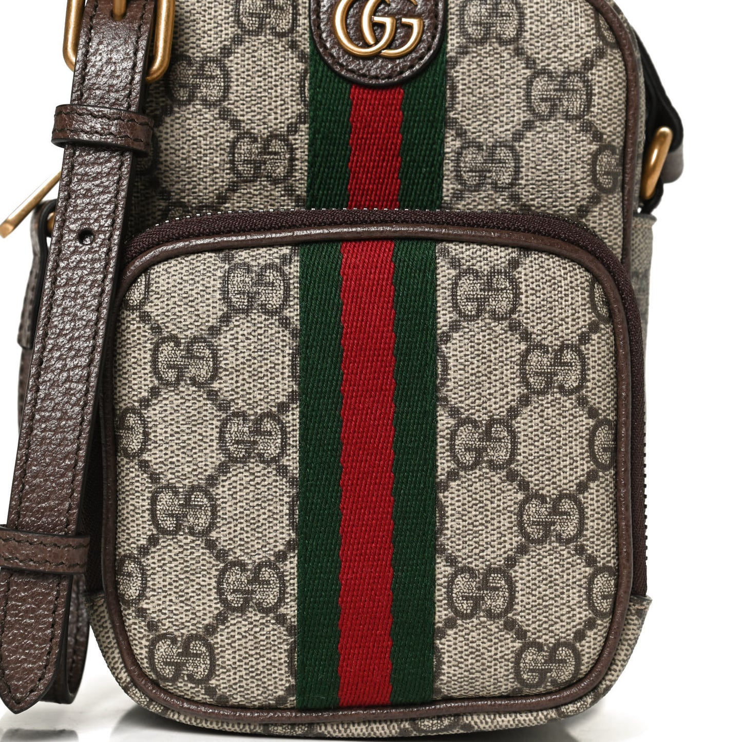 GG Supreme Monogram Web Mini Ophidia Double Zip Messenger Bag Beige New Acero
