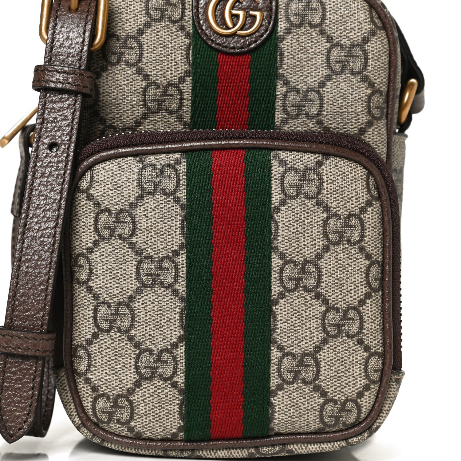 Gucci GG Supreme Monogram Web Mini Ophidia Double Zip Messenger Bag Beige New Acero 8 of 11